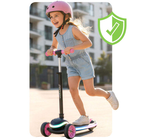 Дитячий самокат триколісний Ricokids Leddi чорно-рожевий