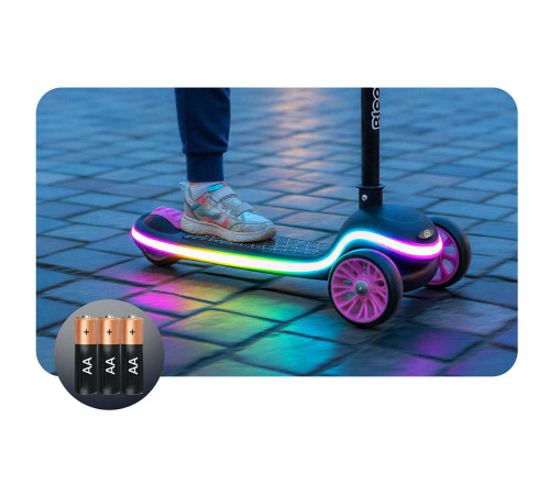 Дитячий самокат триколісний Ricokids Leddi чорно-рожевий