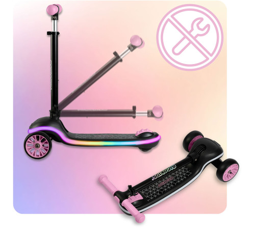 Дитячий самокат триколісний Ricokids Leddi чорно-рожевий