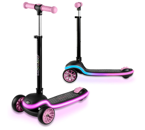 Дитячий самокат триколісний Ricokids Leddi чорно-рожевий