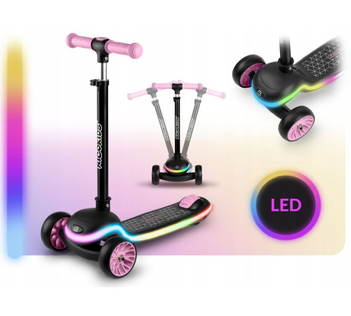 Дитячий самокат триколісний Ricokids Leddi чорно-рожевий