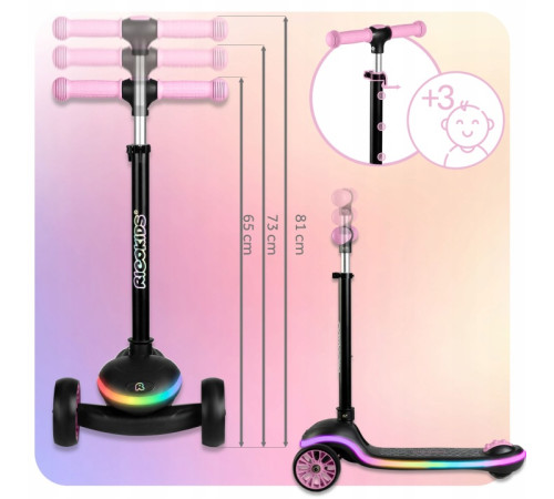 Дитячий самокат триколісний Ricokids Leddi чорно-рожевий