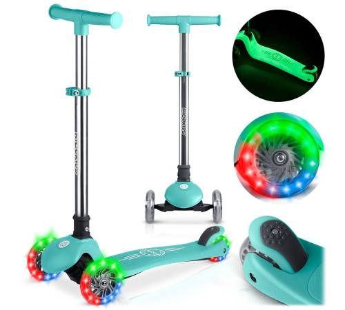 Самокат дитячий триколісний Ricokids Glow бірюзовий
