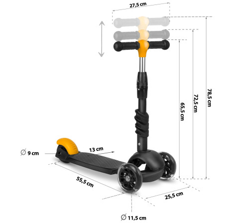 Самокат дитячий триколісний Ricokids Cubi чорно-помаранчевий