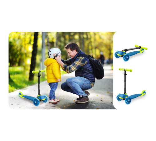 Дитячий самокат триколісний Ricokids Loco блакитно-зелений