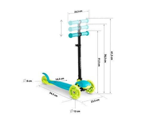 Самокат дитячий триколісний Ricokids Loco бірюзовий