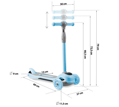 Дитячий самокат триколісний Ricokids Piko блакитний