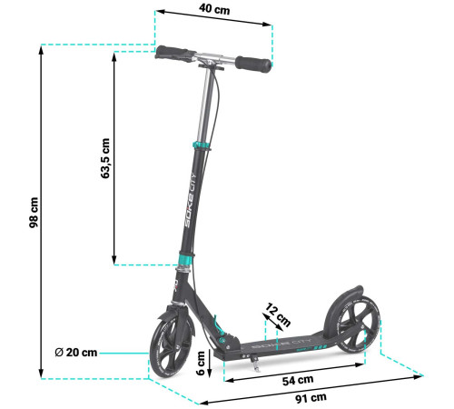 Самокат Soke City 1590 чорно-бірюзовий