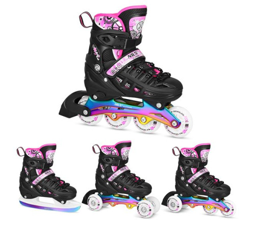 Роликові ковзани 4в1 NILS EXTREME NH10905 розмір M 35-38, чорно-рожеві