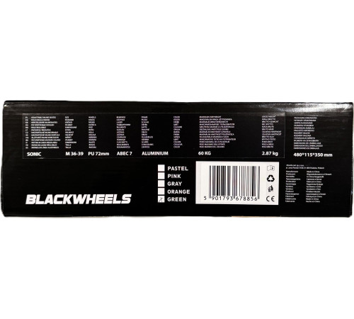 Роликові ковзани Blackwheels Sonic L - розмір 36-39, чорно-зелені Роликові ковзани Blackwheels Sonic L - розмір 36-39, чорно-зелені
