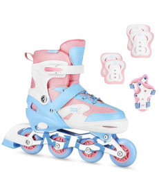 Роликові ковзани з комплектом захисту NILS EXTREME Moonbeam NA0189 розмір S 31-34, блакитно-рожеві