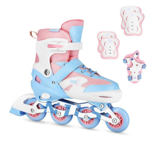 Роликові ковзани з комплектом захисту NILS EXTREME Moonbeam NA0189 розмір S 31-34, блакитно-рожеві