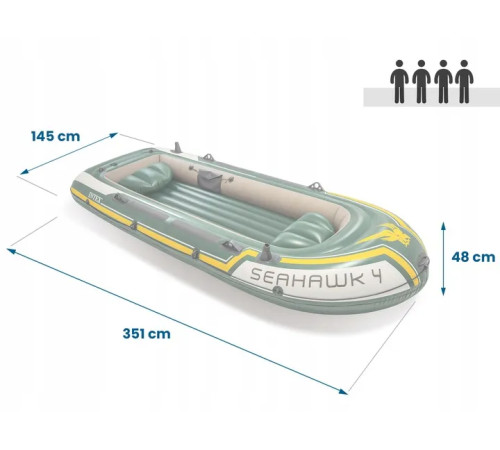 Човен надувний Intex Seahawk 4 351 x 145 x 48 см, зелений