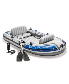 Човен надувний Intex Excursion 4 315 x 165 x 43 см, сіро-синій
