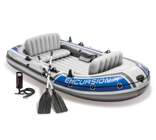 Човен надувний Intex Excursion 4 315 x 165 x 43 см, сіро-синій