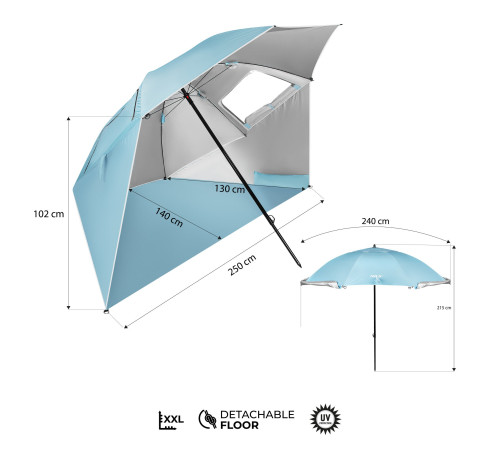 Парасоля пляжна 2-в-1 NILS CAMP NC17114 XXL 240 см, блакитна