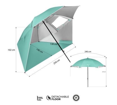 Парасоля пляжна 2-в-1 NILS CAMP NC17114 XXL 240 см, зелена