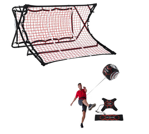 Сітка тренувальна для футболу P2I SOCCER REBOUNDER з поясом тренувальним P2I Football Trainer , чорно-червоний