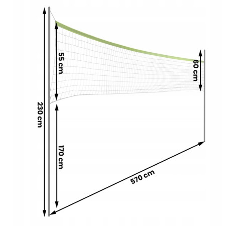 Сітка волейбольна Neo-Sport 1498 570 х 55 см, чорно-зелена
