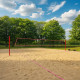 Zestaw do siatkówki plażowej czerwony na boisko 16x8 m: słupki stalowe, siatka, linie, tuleje Набір волейбольний SPORTPOLAND 1296, 16 х 8 м
