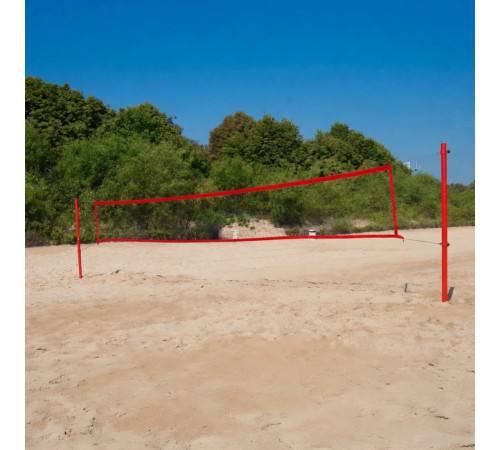 Zestaw do siatkówki plażowej czerwony na boisko 16x8 m: słupki stalowe, siatka, linie, tuleje Набір волейбольний SPORTPOLAND 1296, 16 х 8 м