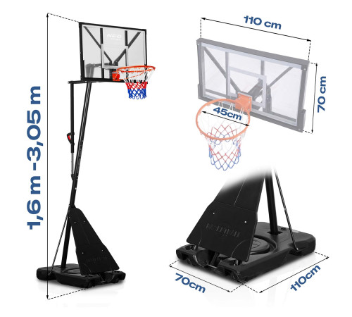 Kosz do koszykówki regulowany 160-305cm stabilny duży Neo-Sport NS-284