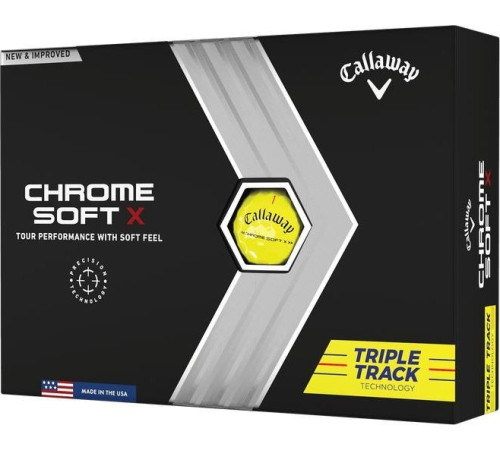 М'ячі для гольфу Callaway Chrome Soft X Triple Track 12 шт, жовті М'ячі для гольфу Callaway Chrome Soft X Triple Track 12 шт, жовті