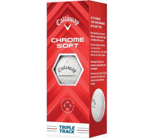 М'ячі для гольфу Callaway Chrome Soft Triple Track 2024 12 шт, білі М'ячі для гольфу Callaway Chrome Soft Triple Track 2024 12 шт, білі