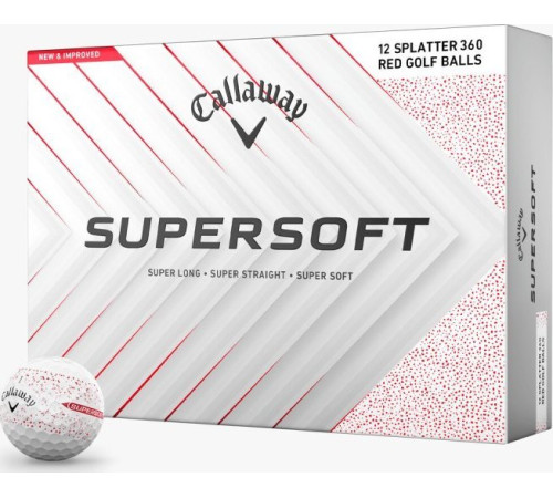 М'ячі для гольфу Callaway Supersoft Splatter 360, 2025 12, біло-червоні М'ячі для гольфу Callaway Supersoft Splatter 360, 2025 12, біло-червоні