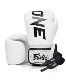 Рукавички боксерські шкіряні з бинтами Fairtex BGV1-ONE 10 унцій, білі