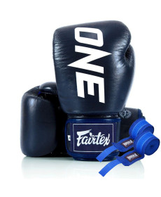 Рукавички боксерські шкіряні з бинтами Fairtex BGV1-ONE 10 унцій, темно-сині