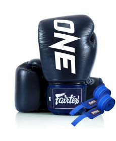 Рукавички боксерські шкіряні з бинтами Fairtex BGV1-ONE 10 унцій, темно-сині