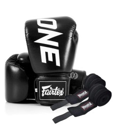 Рукавички боксерські шкіряні з бинтами Fairtex BGV1-ONE 10 унцій, чорні