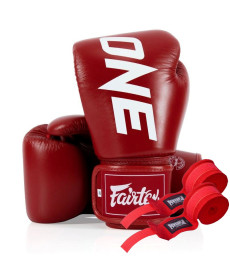 Рукавички боксерські шкіряні з бинтами Fairtex BGV1-ONE 10 унцій, червоні