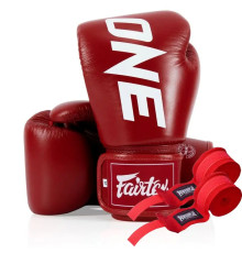 Рукавички боксерські шкіряні з бинтами Fairtex BGV1-ONE 10 унцій, червоні