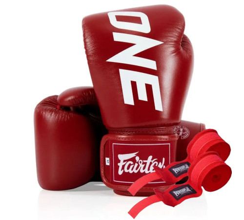Рукавички боксерські шкіряні з бинтами Fairtex BGV1-ONE 12 унцій, червоні