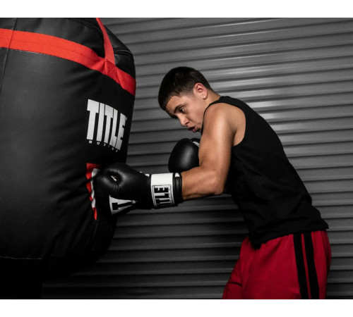 Рукавички боксерські шкіряні з бинтами TITLE Premier Leather розмір 14 унцій, чорно-білі