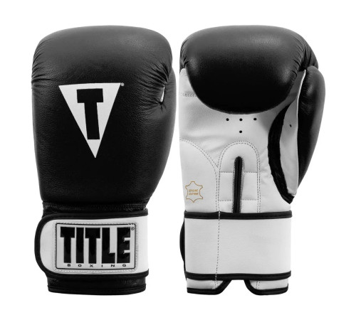 Рукавички боксерські шкіряні з бинтами TITLE Premier Leathe розмір 16 унцій, чорно-білі