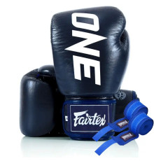 Рукавички боксерські шкіряні з бинтами Fairtex BGV1-ONE 14 унцій, темно-сині
