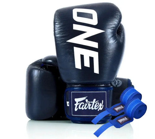 Рукавички боксерські шкіряні з бинтами Fairtex BGV1-ONE 14 унцій, темно-сині