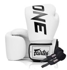 Рукавички боксерські шкіряні з бинтами Fairtex BGV1-ONE 14 унцій, білі