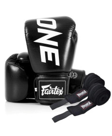 Рукавички боксерські шкіряні з бинтами Fairtex BGV1-ONE 12 унцій, чорні