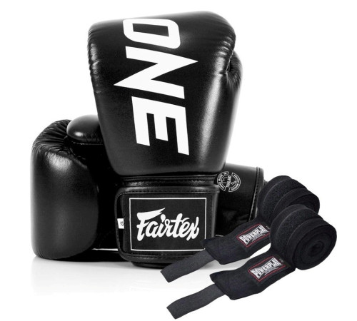 Рукавички боксерські шкіряні з бинтами Fairtex BGV1-ONE 12 унцій, чорні Рукавички боксерські шкіряні з бинтами Fairtex BGV1-ONE 12 унцій, чорні