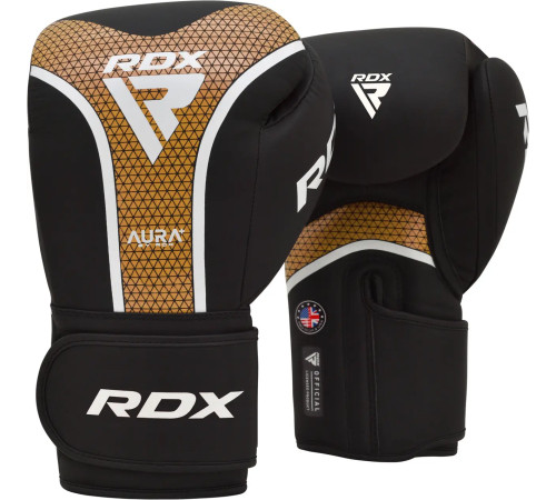 Рукавички боксерські з капою RDX AURA PLUS T-17 розмір 14 унцій, чорно-золотисті