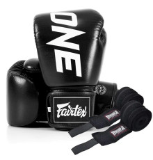 Рукавички боксерські шкіряні з бинтами Fairtex BGV1-ONE 14 унцій, чорні
