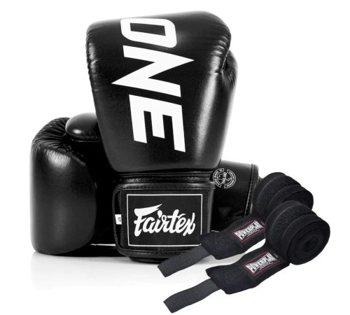 Рукавички боксерські шкіряні з бинтами Fairtex BGV1-ONE 14 унцій, чорні