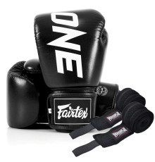 Рукавички боксерські шкіряні з бинтами Fairtex BGV1-ONE 16 унцій, чорні