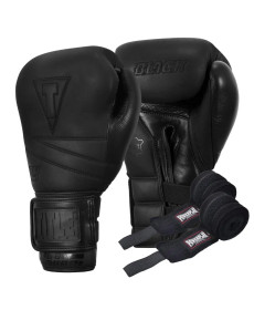 Рукавички боксерські шкіряні з бинтами TITLE Black Bolstered розмір 16 унцій, чорні
