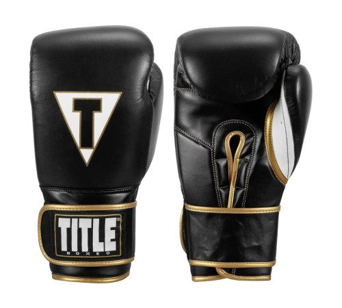 Рукавички боксерські шкіряні з бинтами TITLE Boxeo Mexican розмір 12 унцій, чорно-білі
