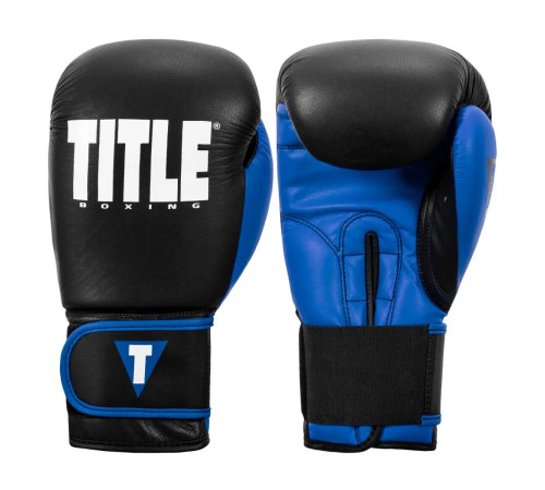 Рукавички боксерські шкіряні з бинтами TITLE Boxing Dynamic Strike розмір 14 унцій, чорно-сині